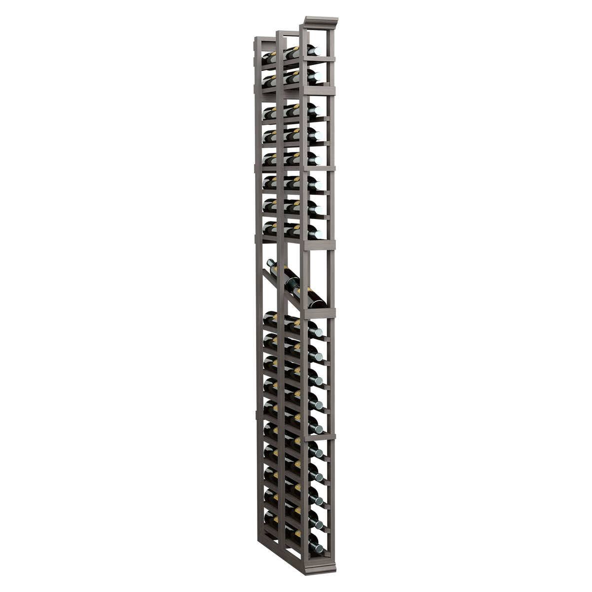 Tall double-deep display rack with dark gray frame and open cubby slots