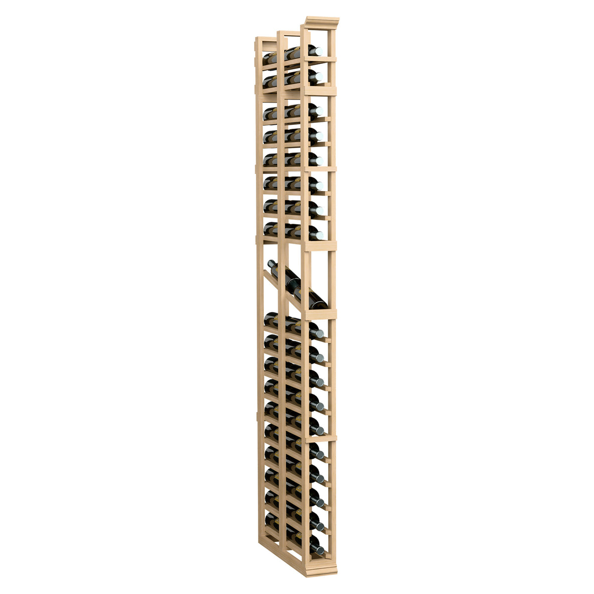 Tall double-deep display rack with light natural wood frame and open cubby slots
