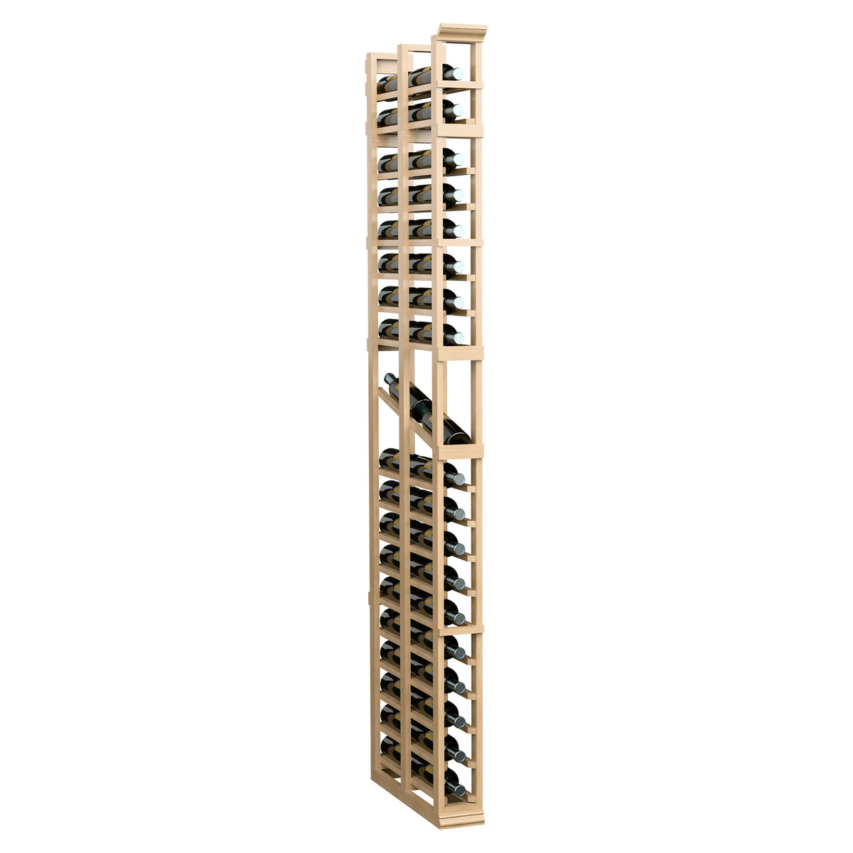 Tall double-deep display rack with light wood frame and repeating square openings