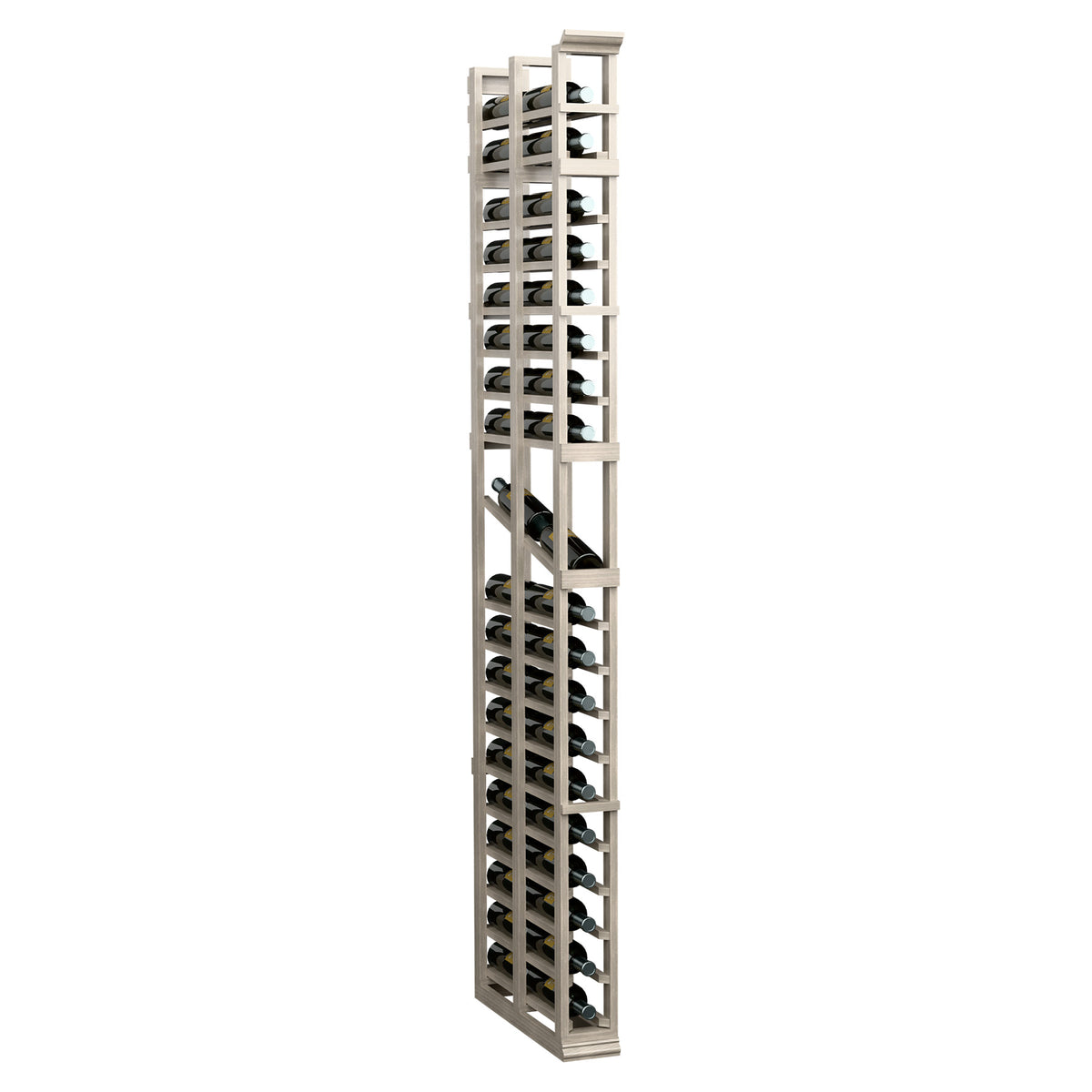 Tall 1-column double-deep wine rack with two-sided bottle slots, light wood finish