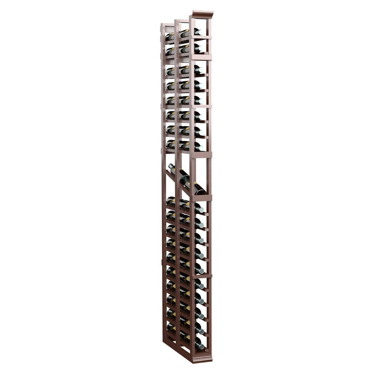 Tall 1-column double-deep wine rack with two-sided bottle slots, dark stained wood