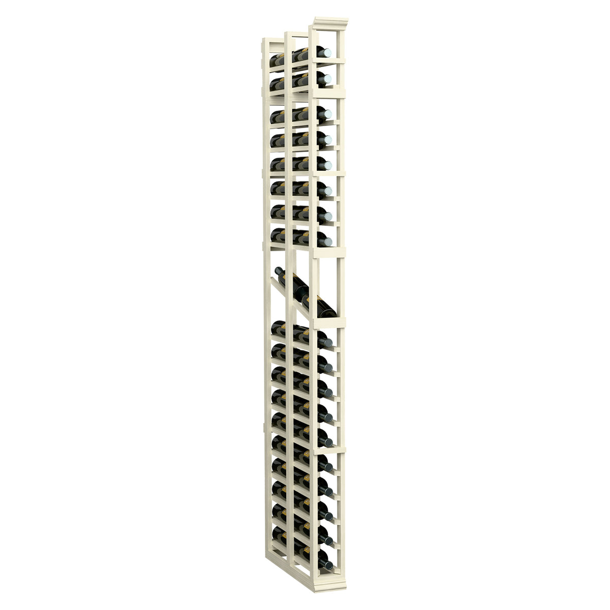 Tall 1-column double-deep wine rack with two-sided bottle slots, whitewashed finish