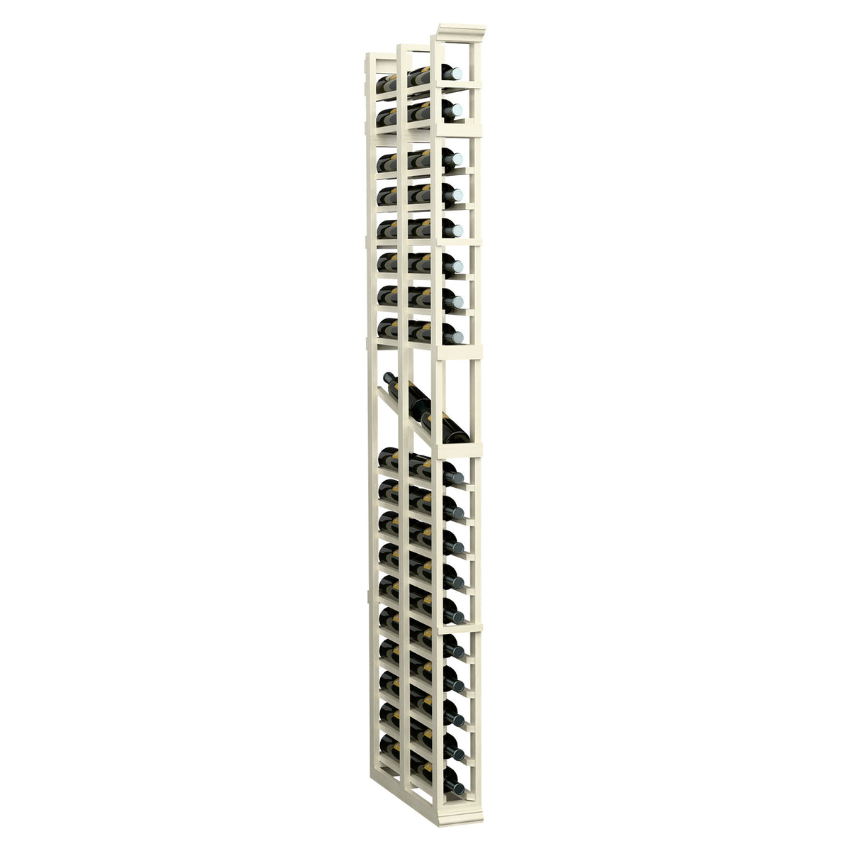 Tall 1-column double-deep wine rack with two-sided bottle slots, white wood stain