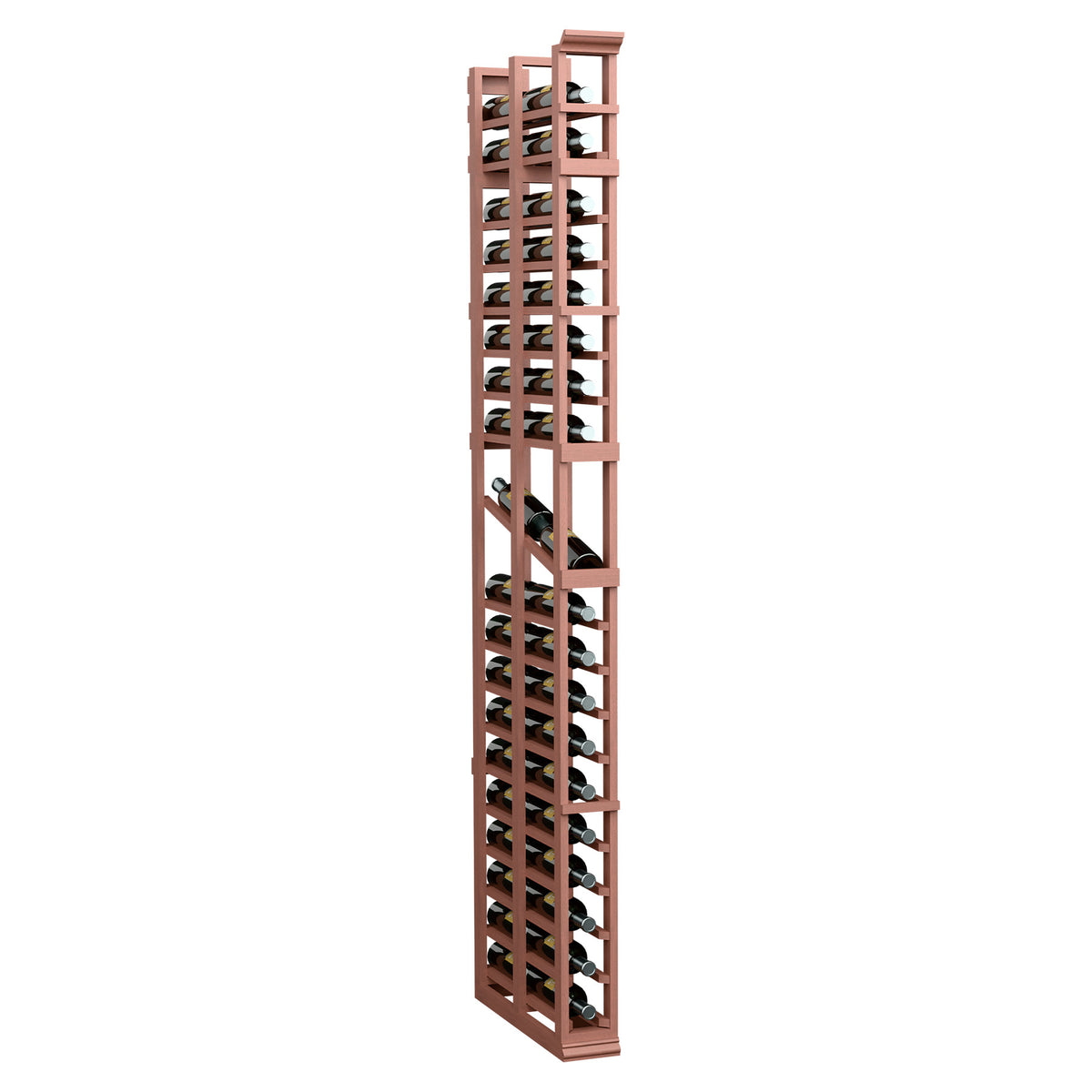7-ft double-deep display rack, red-brown wood lattice shelves for small items.
