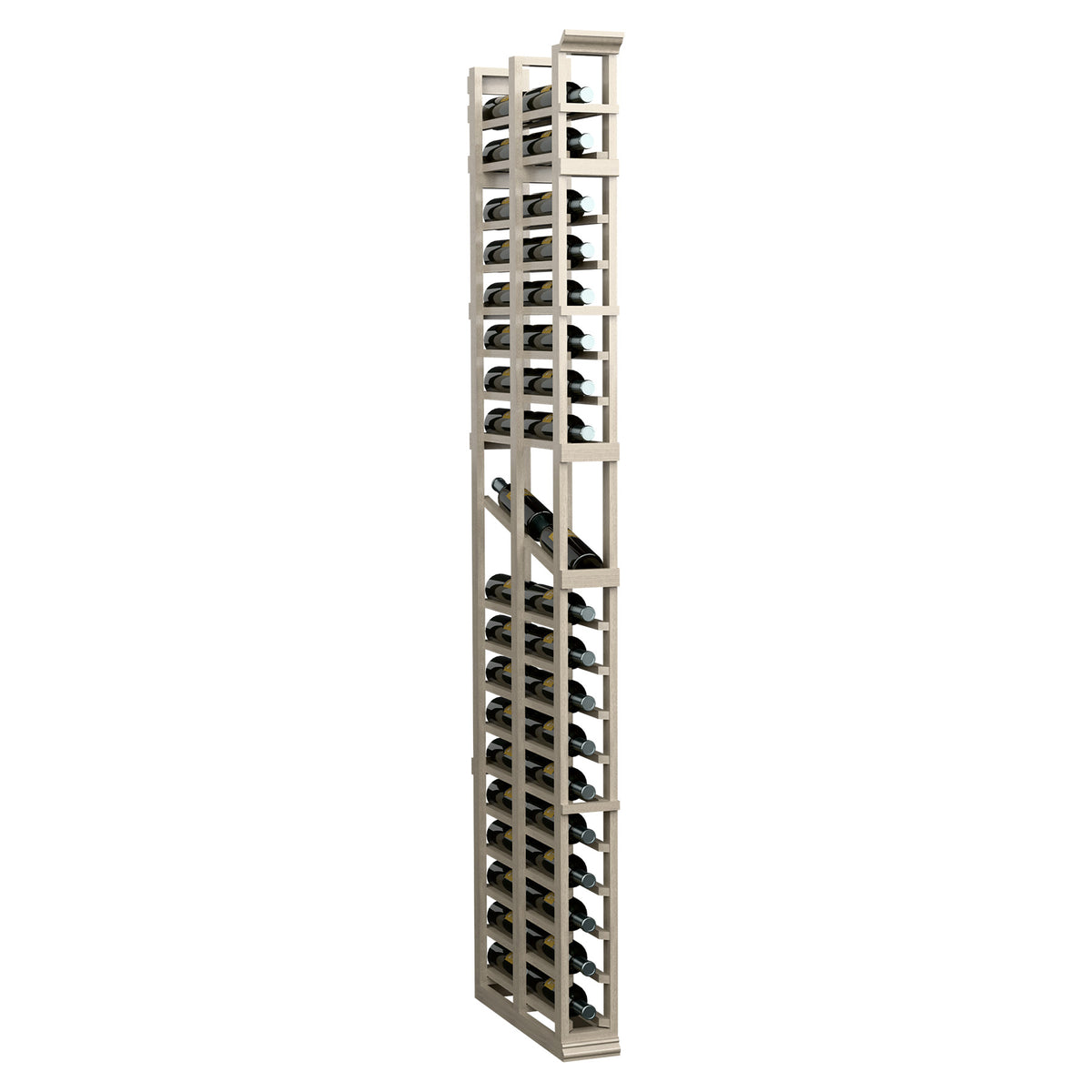 Light wood wine bottle display rack with double-deep cube compartments for bottles