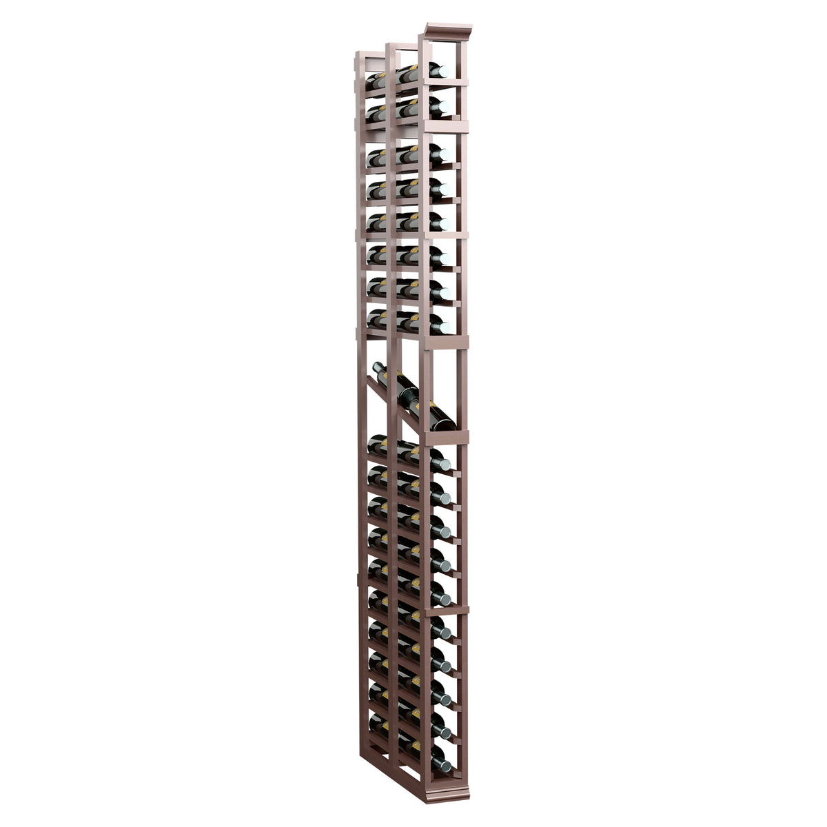 Espresso-toned wine bottle display rack with two rows of cube-style bottle openings