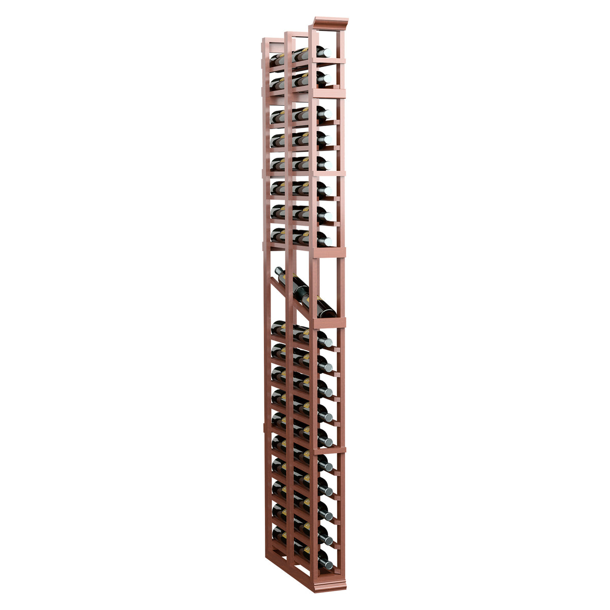 7ft single-column double-deep display rack with reddish-brown frame and open shelving
