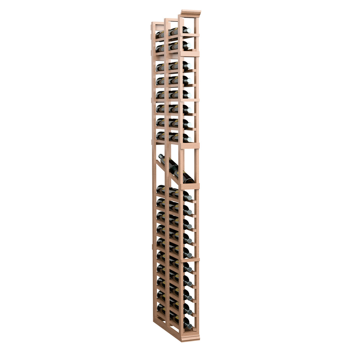 7ft single-column double-deep display rack with light wood frame and tiered shelves