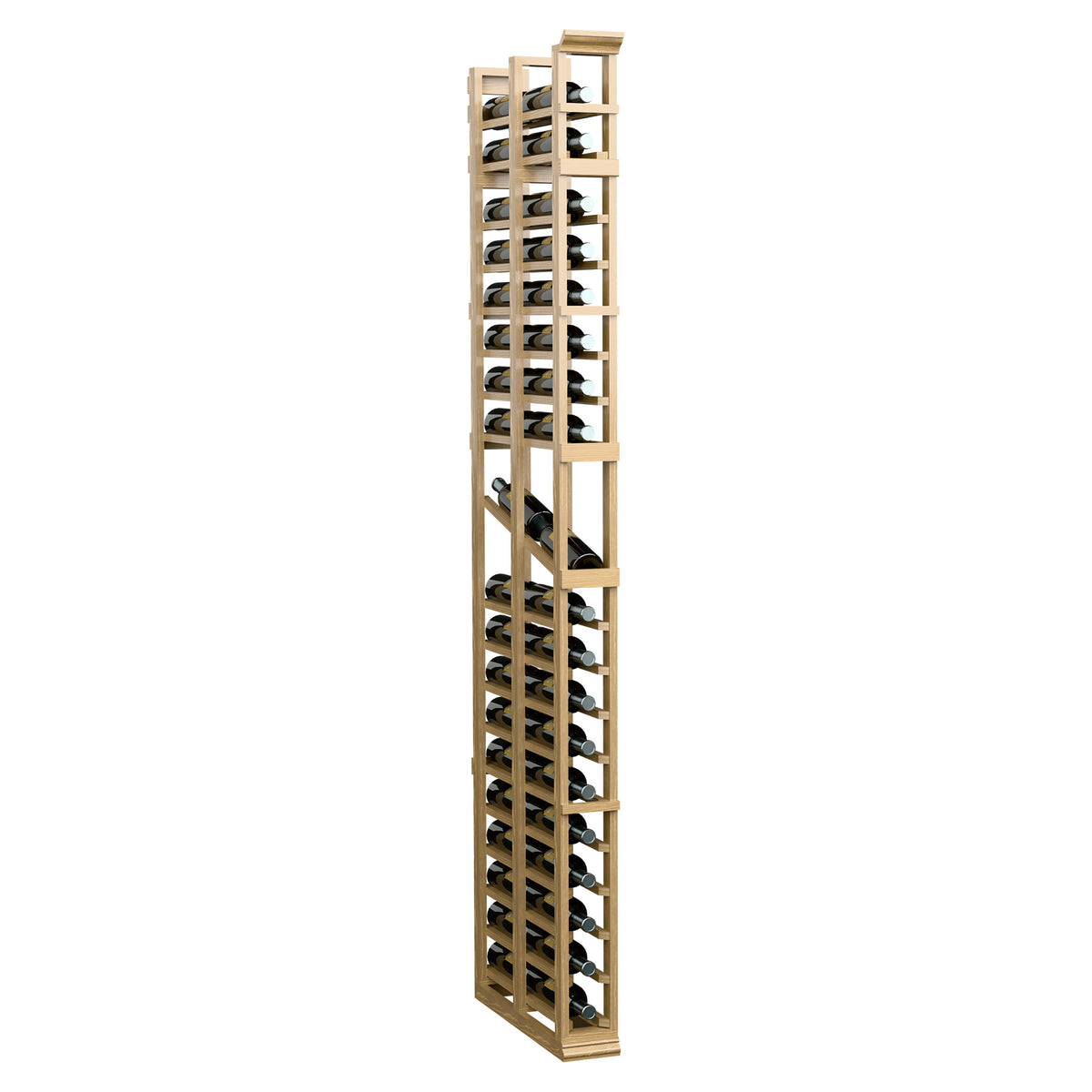 7ft single-column double-deep display rack with natural light wood frame and shelving