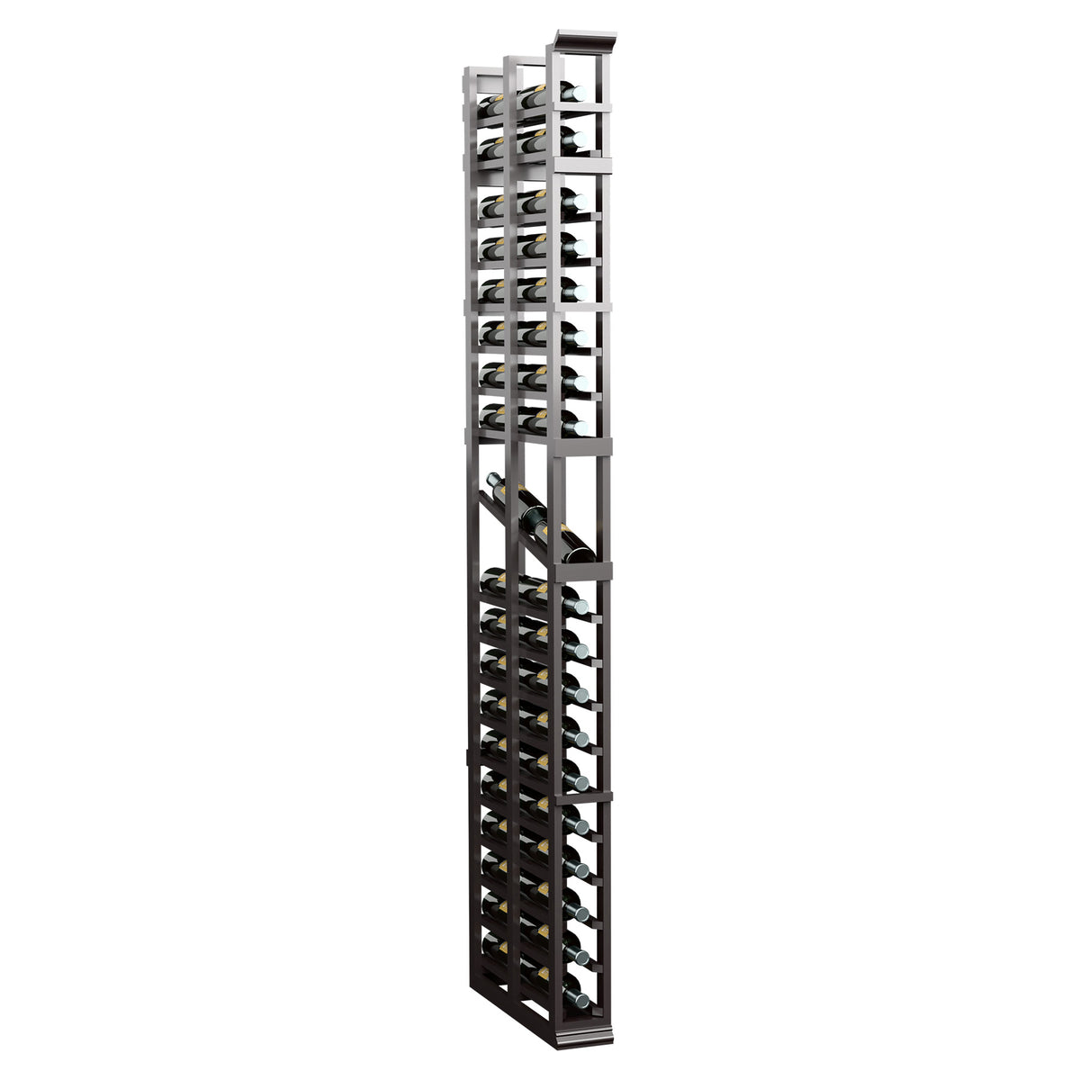 7ft single-column double-deep display rack with light gray frame and tiered shelves