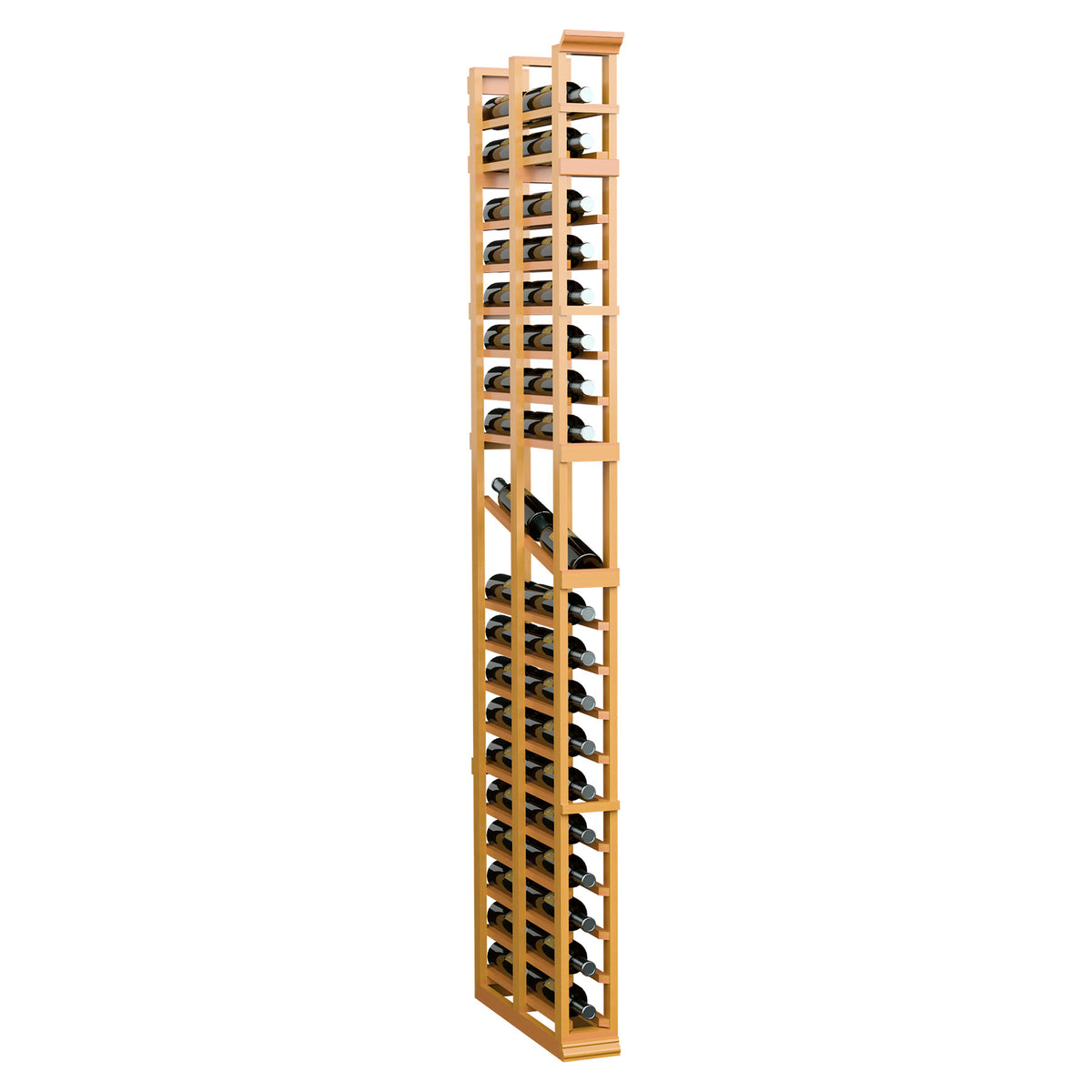 Golden wood vertical double-deep bottle rack with lattice cubbies, 1 column