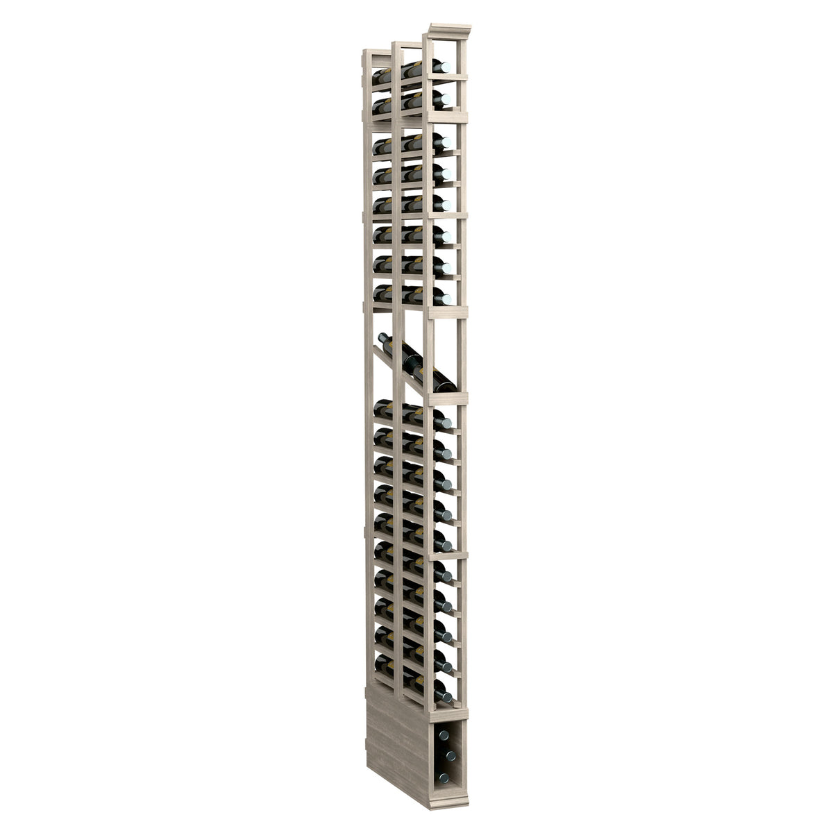 8-ft double-deep wine rack in whitewashed wood, front view with bottle slots