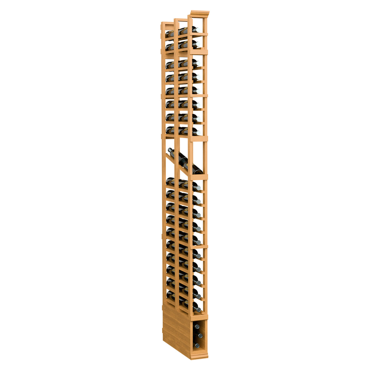 8-ft double-deep wine rack in honey wood, front view with bottle cubbies