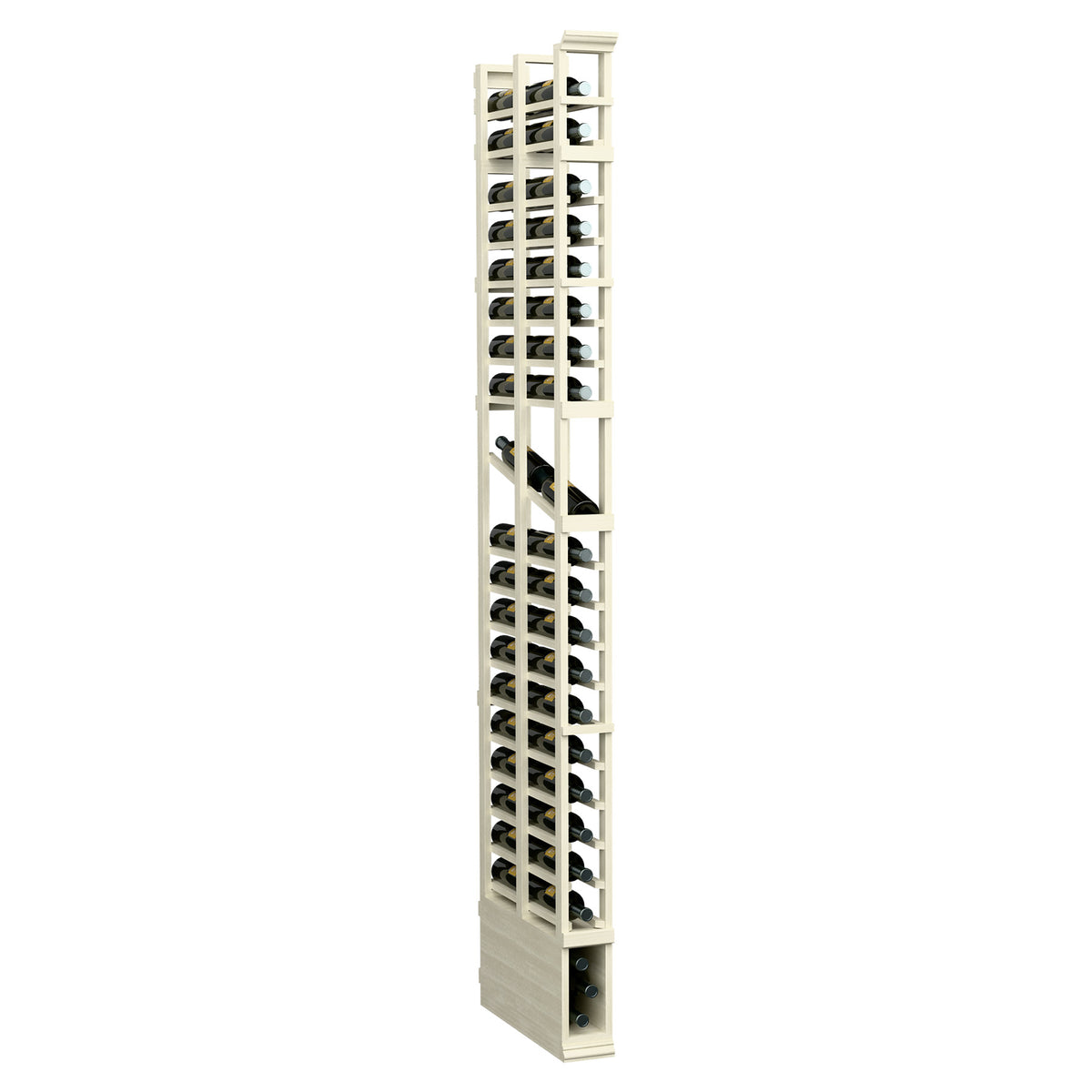 8-ft double-deep wine rack in whitewashed wood, side view with bottle slots