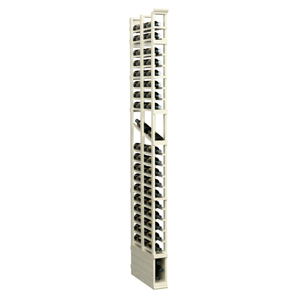 8-ft double-deep wine rack in whitewashed wood, side view with two deep bottle rows