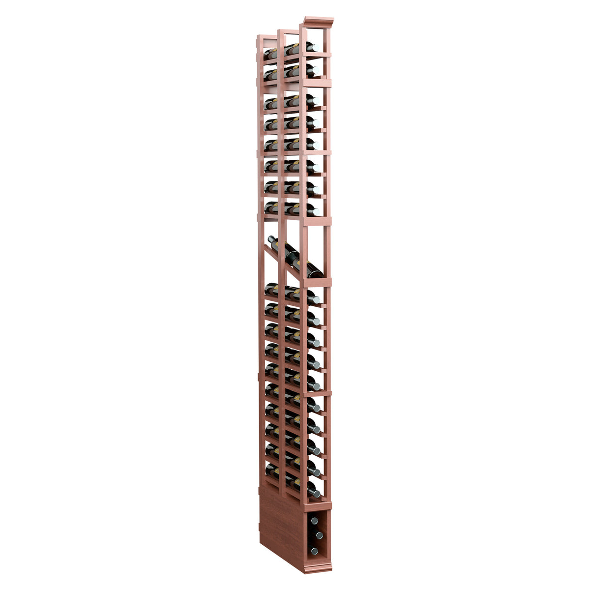 8-ft double-deep display rack with reddish wood frame and open front display slots