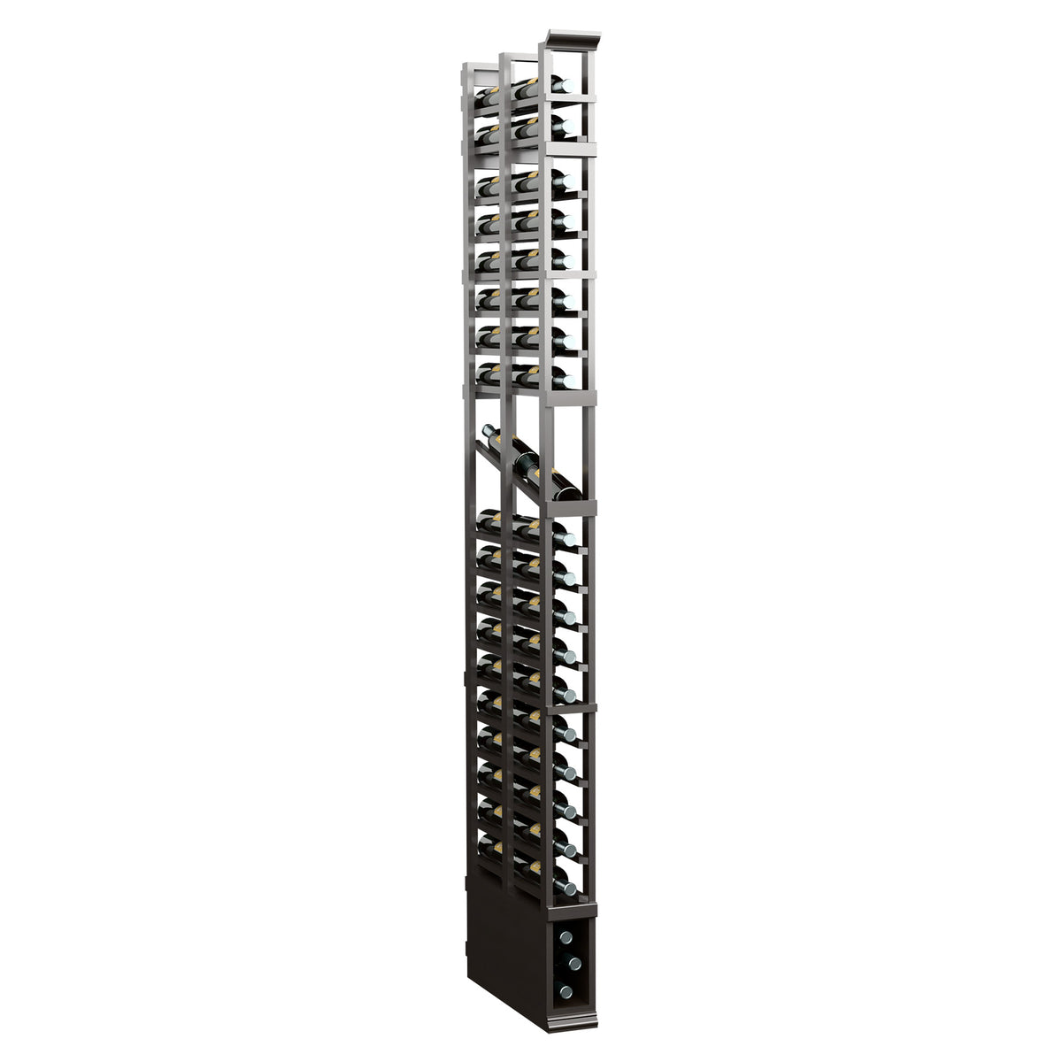 8-ft double-deep display rack with dark frame and open front display slots, front view