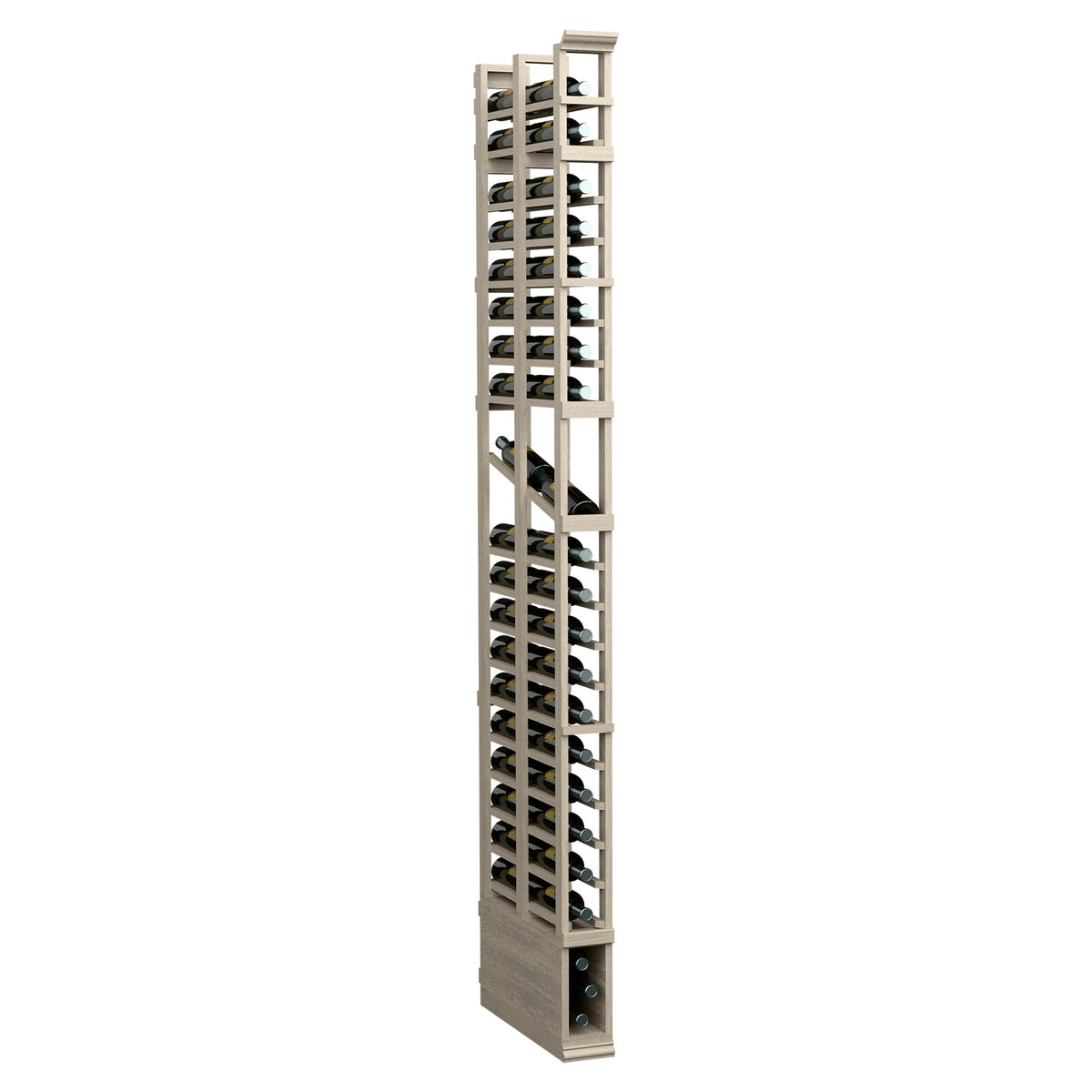 1-column double-deep wine display rack in light wood with bottle slots