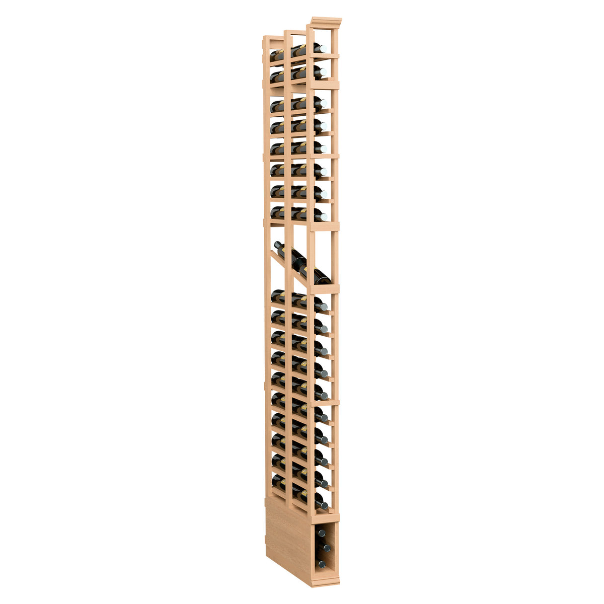 1-column double-deep wine display rack with light wood frame and bottle slots