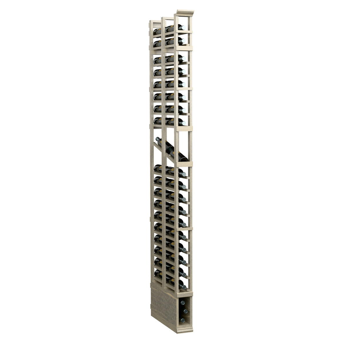 1-column double deep display rack, 8-ft, light wood with front-facing bottle holders