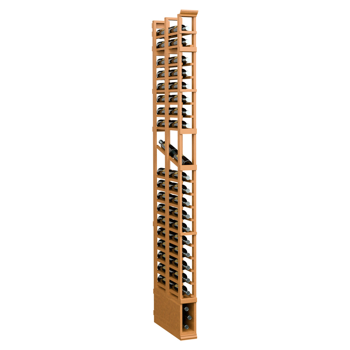 1-column double deep display rack, 8-ft, warm wood tone with many bottle openings