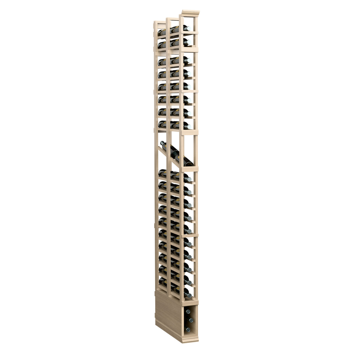 8ft single-column double-deep wine bottle display rack in light natural wood