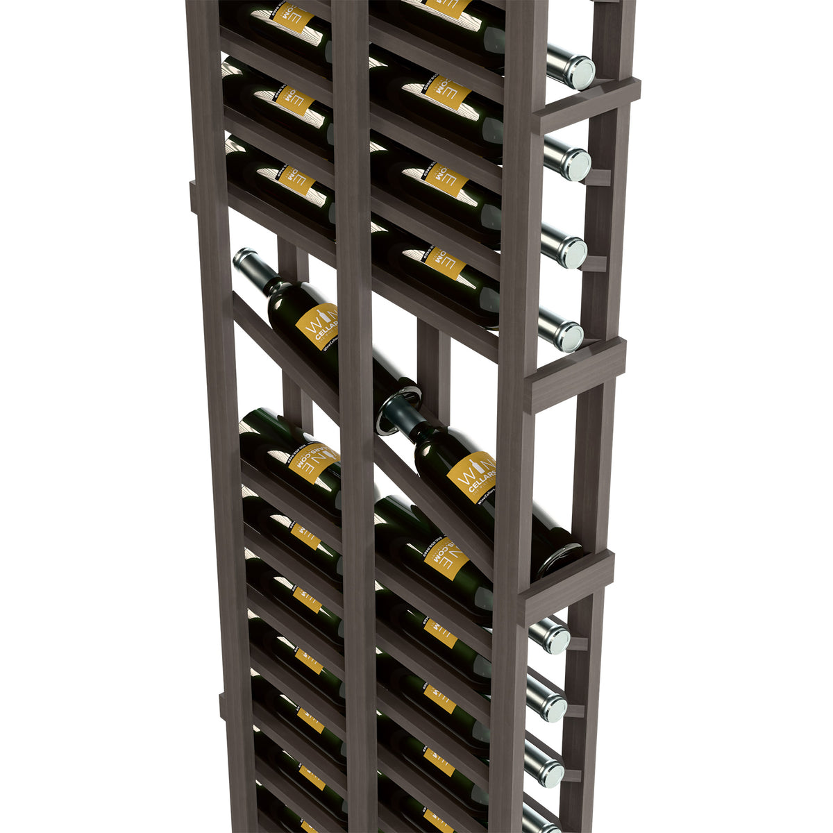 Charcoal 6ft wine display rack with two deep bottle rows and chrome side pegs