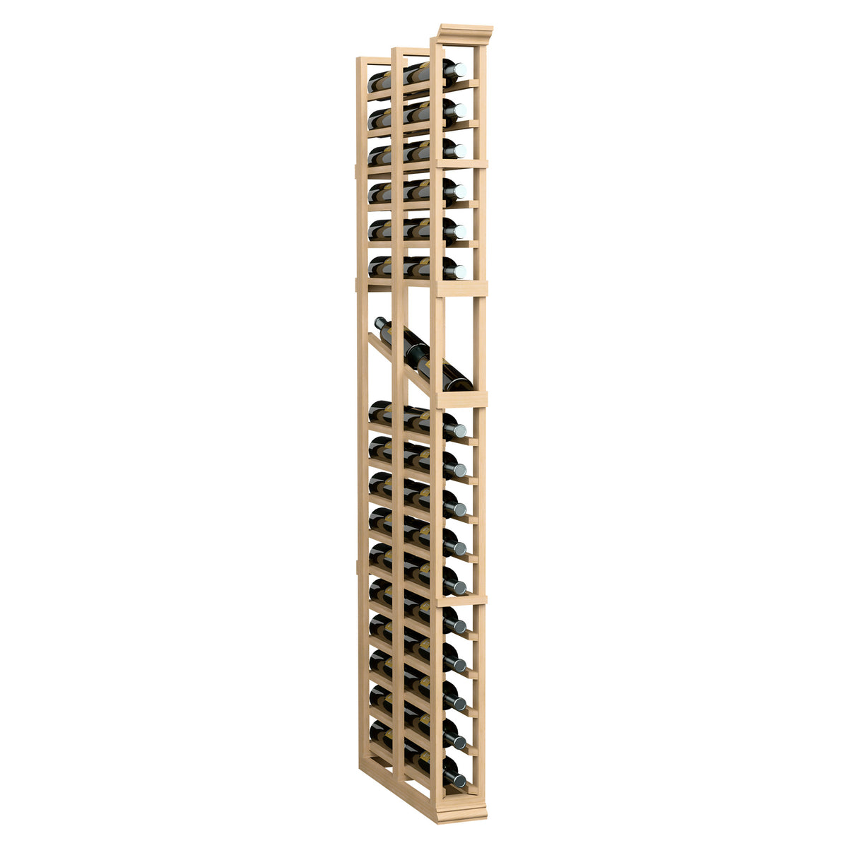 6FT double deep wine display rack with two columns, light wood frame, bottle storage