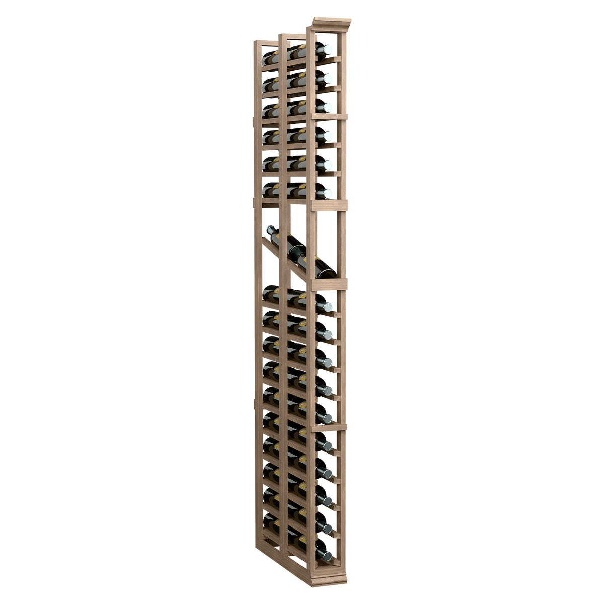 6FT double deep wine display rack with two columns, medium wood frame, holds wine bottles