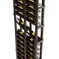 Double deep wine display rack with dark wood shelves and wine bottles, silver peg holders.