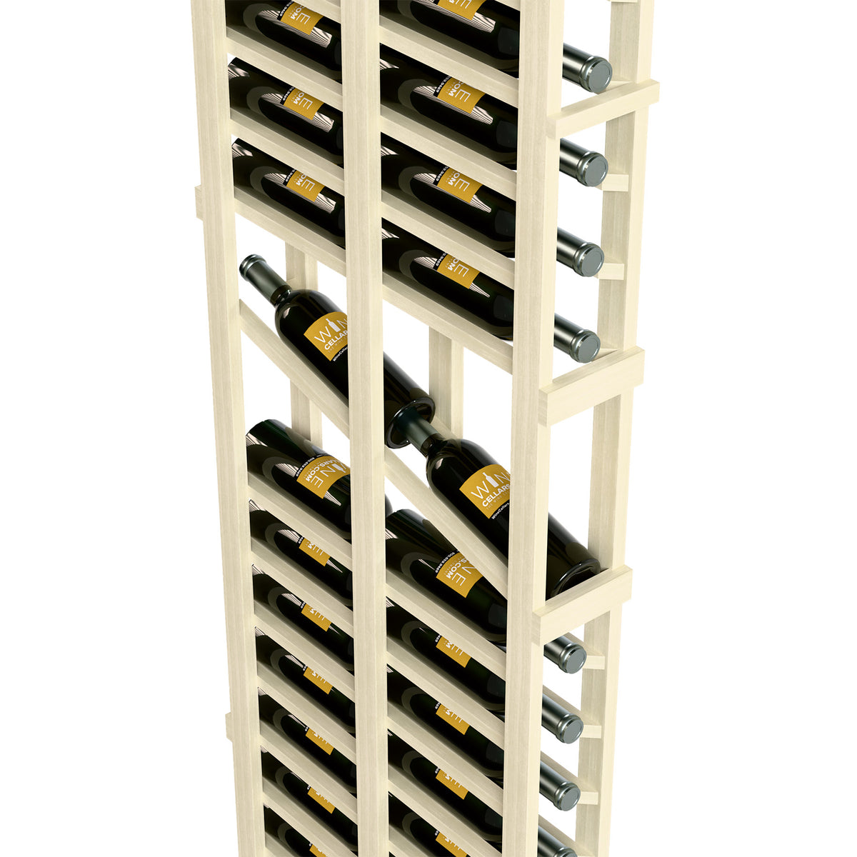 6ft wine display rack, pale wood with double rows of bottles and stainless side pegs