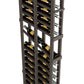 6ft wine display rack, dark wood with double rows of wine bottles and metal pegs