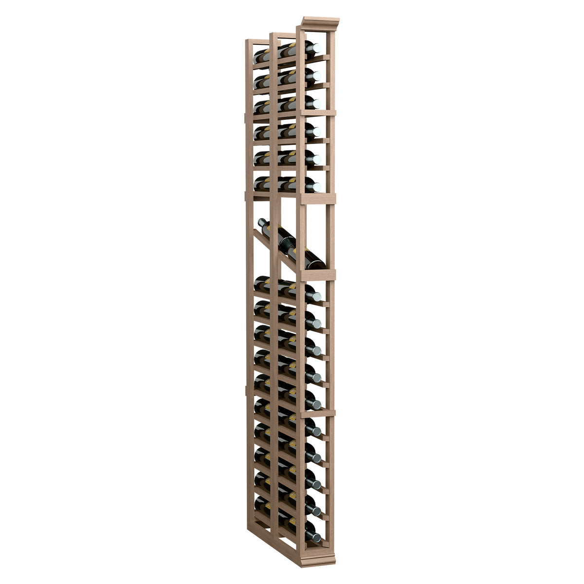 Light-wood wine bottle display rack with double-deep slots, front view