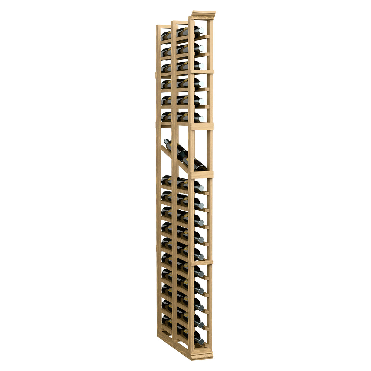 Light wood tall wine rack front view with double-deep bottle storage