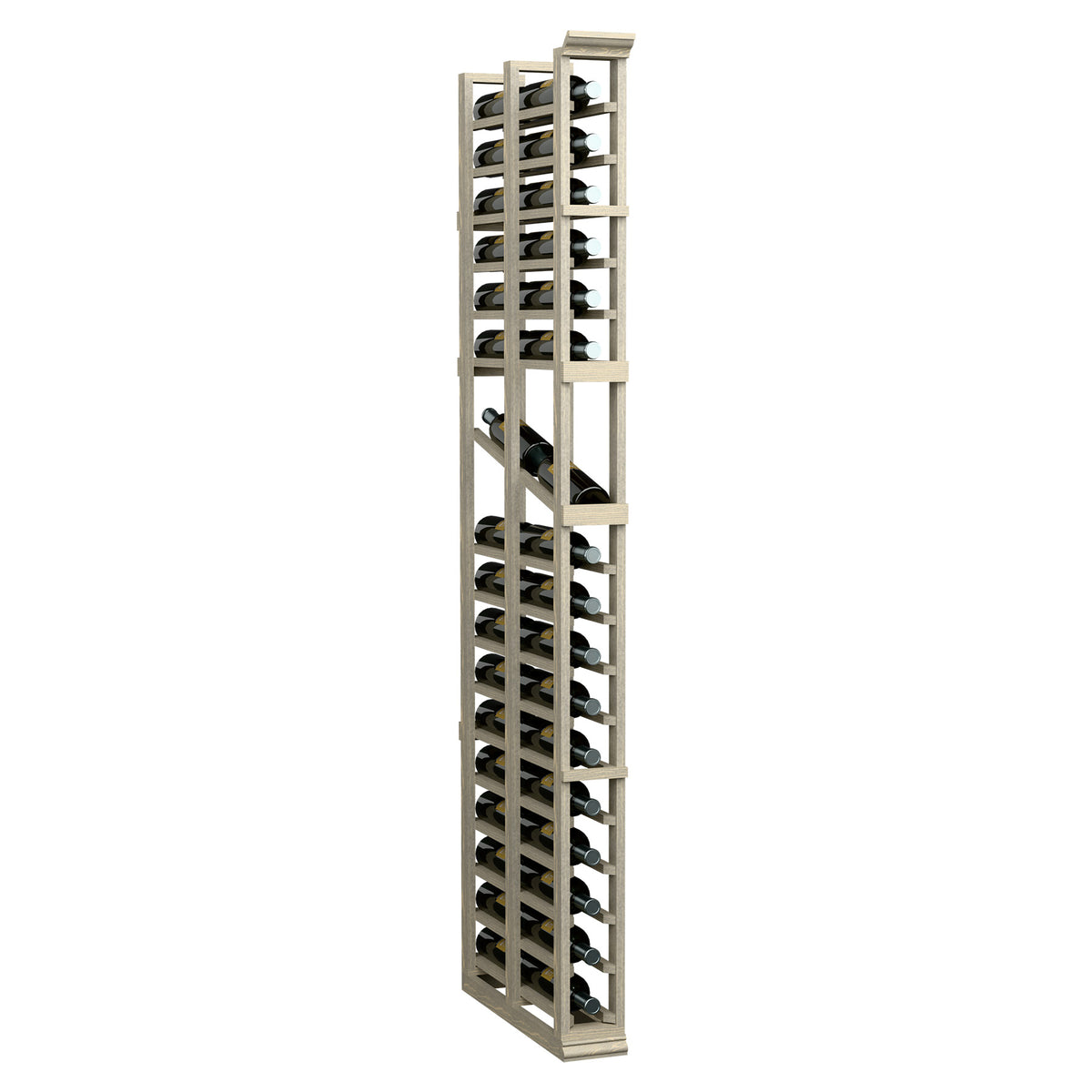 Light wood 1-column double-deep wine display rack with glass-front bottle slots