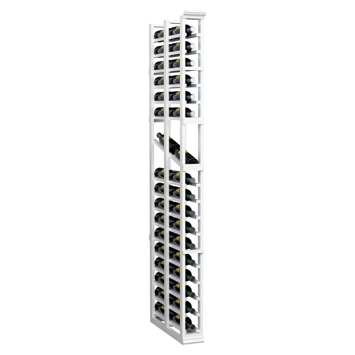 White double-deep wine display rack with front bottle slots and bottle neck rests
