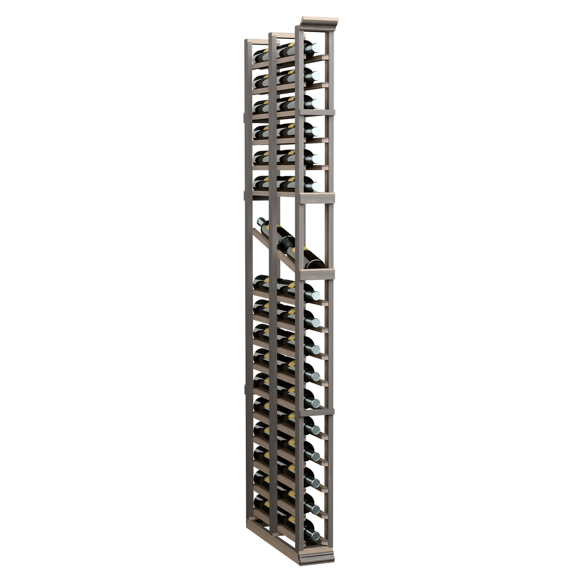 6ft double-deep wine display rack with black metal bottle cradles, gray frame