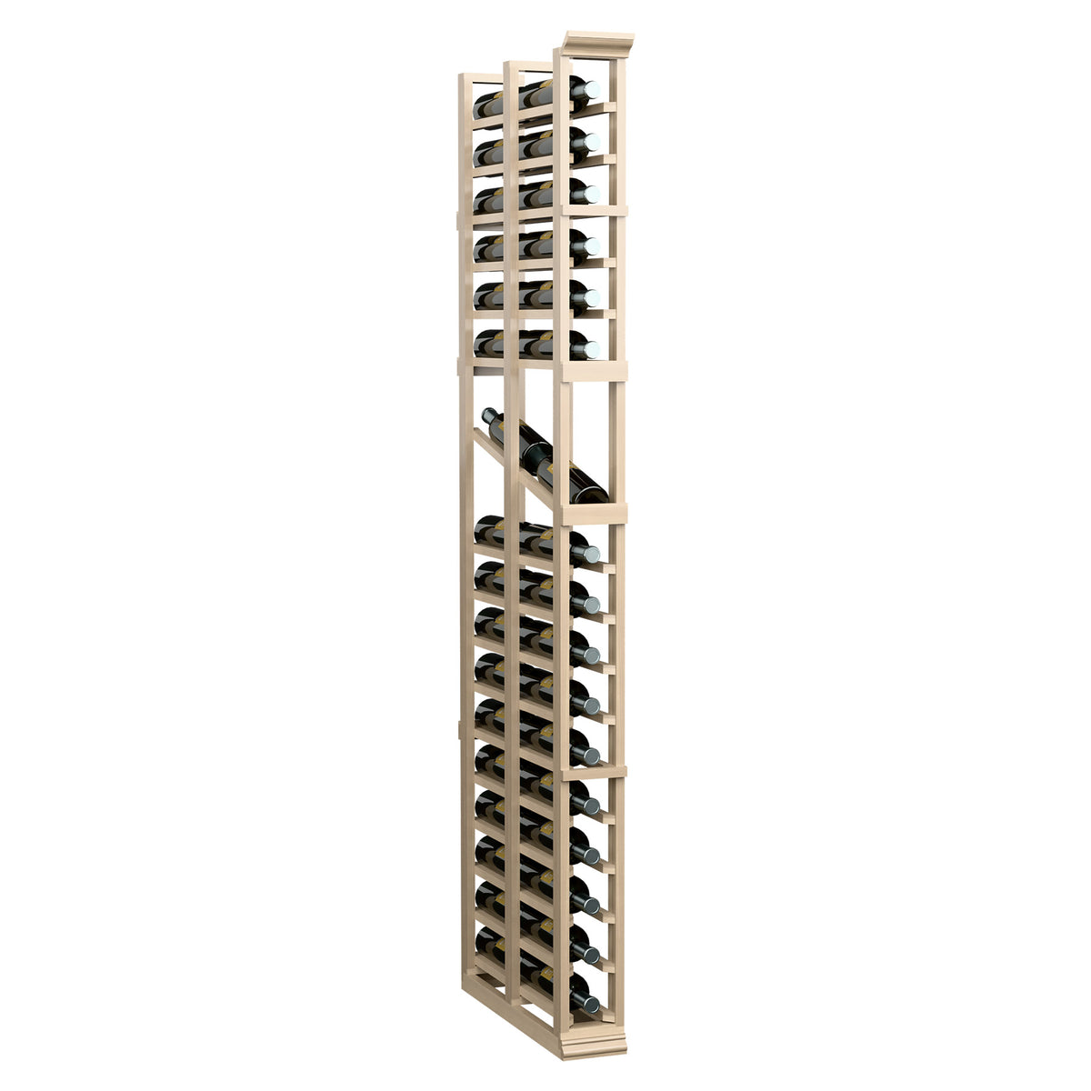 6FT wine display rack with light wood frame and stacked bottle holder compartments