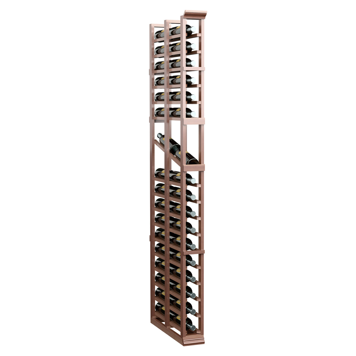 6ft wine display rack, dark wood frame with two-deep rows of wine bottles