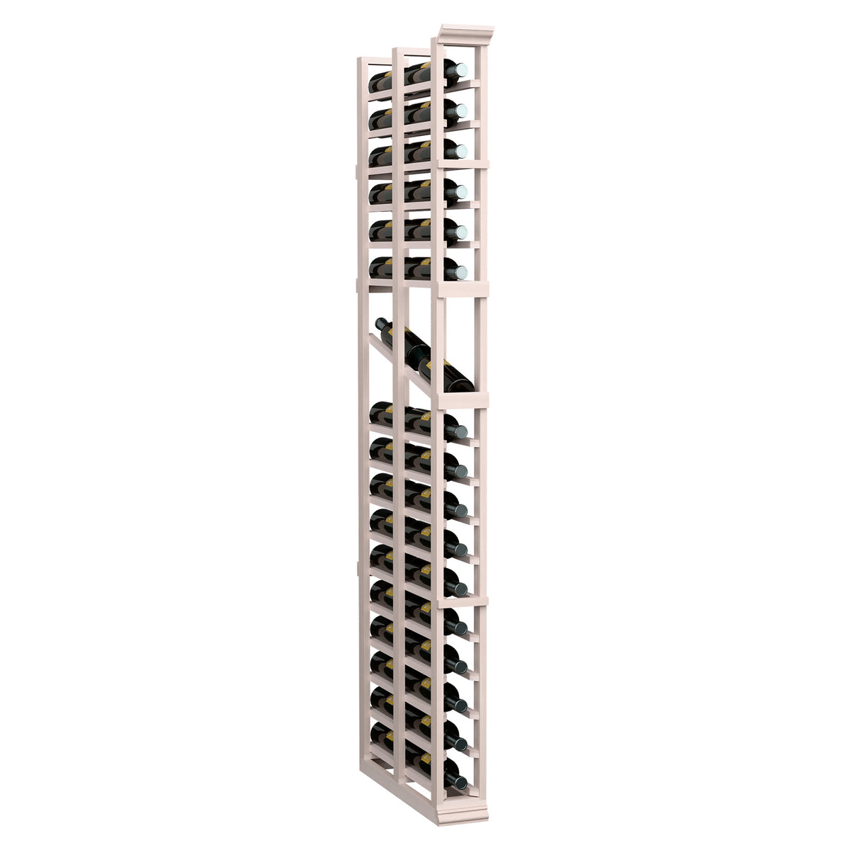 6ft wine display rack, whitewashed frame with two-deep rows of wine bottles