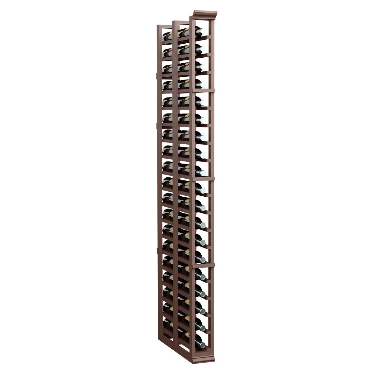 6-ft double-deep wine rack, dark wood frame standing unit with metal bottle pegs