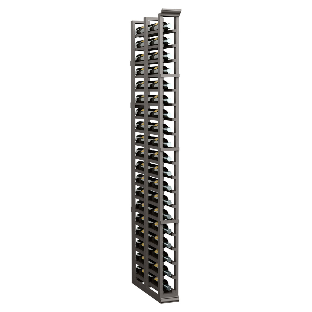 6ft black double-deep wine bottle rack with bottle-cradle rows and metal pegs