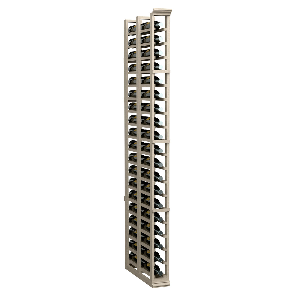 6-ft wine bottle storage rack, light wood frame with bottles in double-deep slots