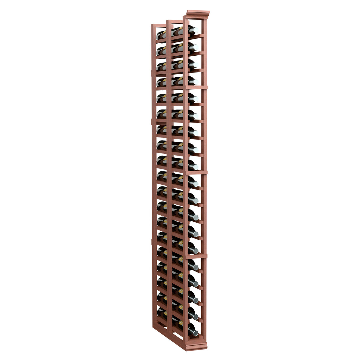 6FT double-deep single-column wine rack with reddish wood frame and bottle slots