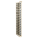 Double-deep wine bottle rack, tall light wood frame holding bottles in cradles
