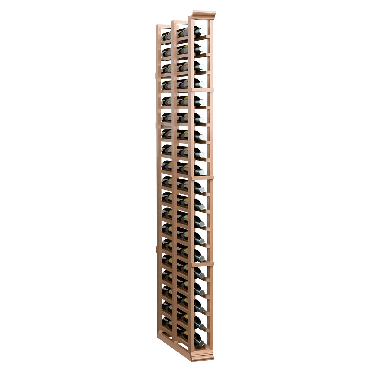 Double-deep standard wine rack, 6 ft tall, pine wood with bottle slots