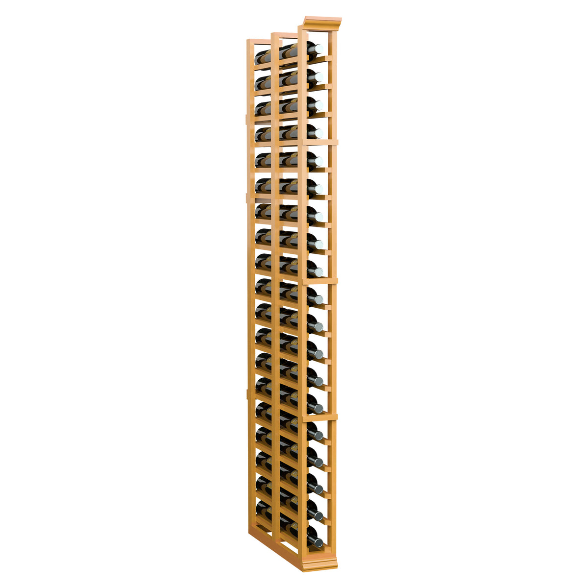 Amber wood wine rack holding bottles in two-deep columns