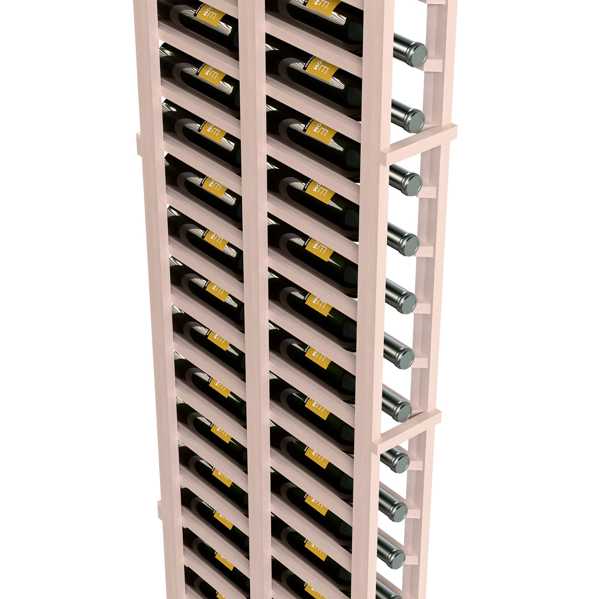 Whitewashed wine rack showing bottle slots and side metal pegs