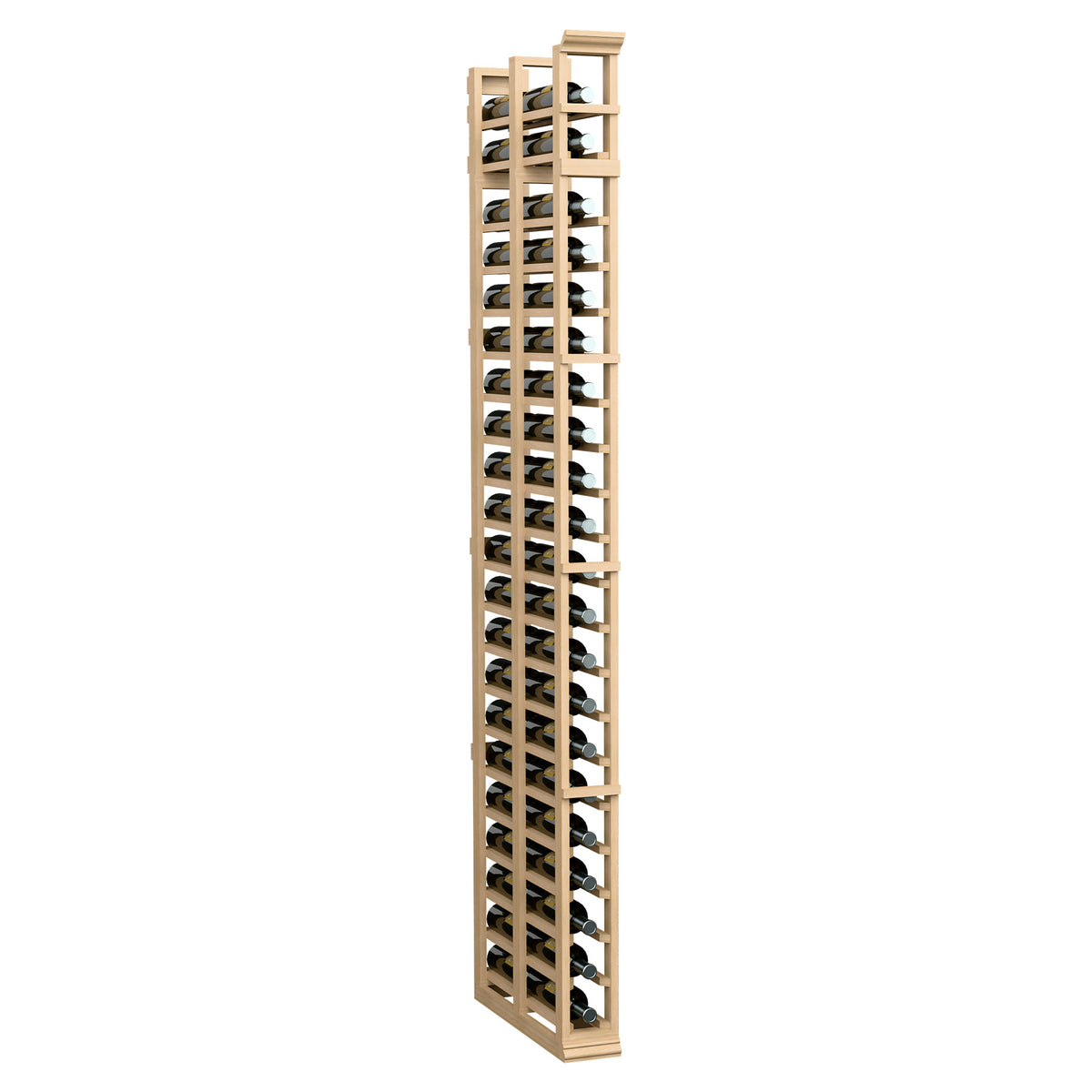 One-column double-deep standard rack with light tan wood frame and crisscross storage slots