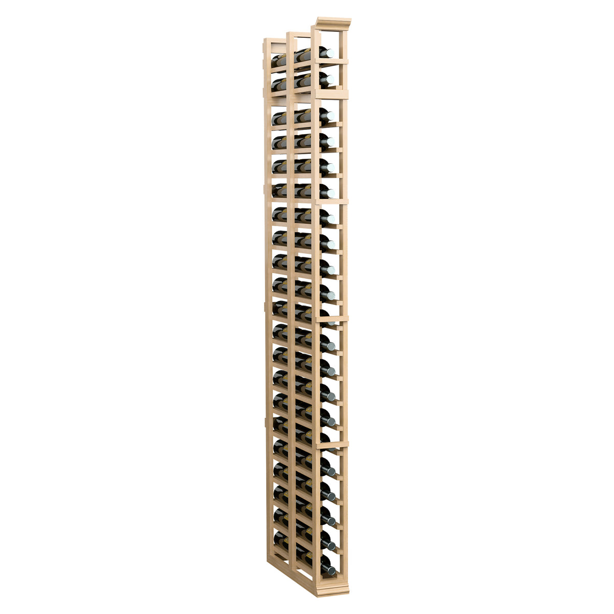 One-column double-deep standard rack with pale wood frame and crisscross storage slots